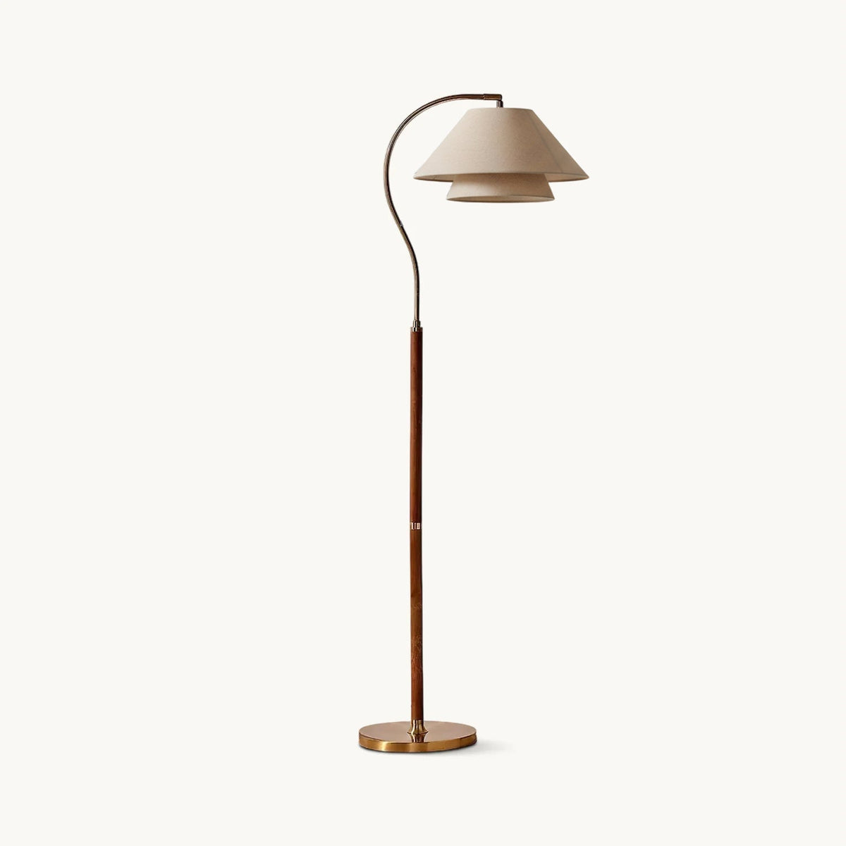 Gulvlampe med dobbelt stofskærm og valnøddetaljer, 155 cm høj