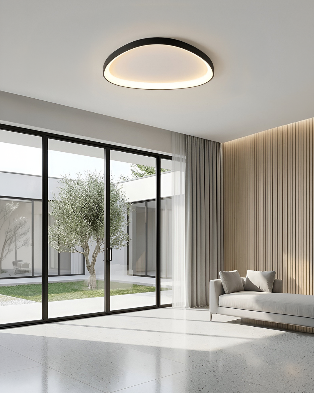 LED loftlampe tændt med varm hvid lystemperatur 3000K