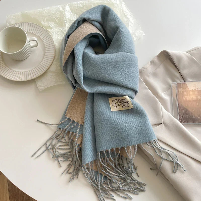 Stort vinterhalstørklæde i cashmere-blend, unisex, 68x200 cm – sort