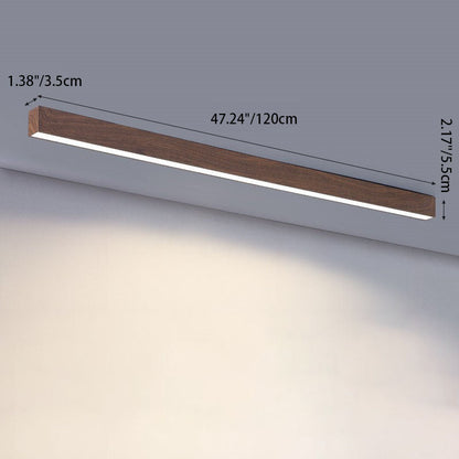 Loftlampe til gang og entré – aflang LED-lampe i træ og aluminium