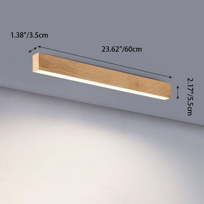 Loftlampe til gang og entré – aflang LED-lampe i træ og aluminium