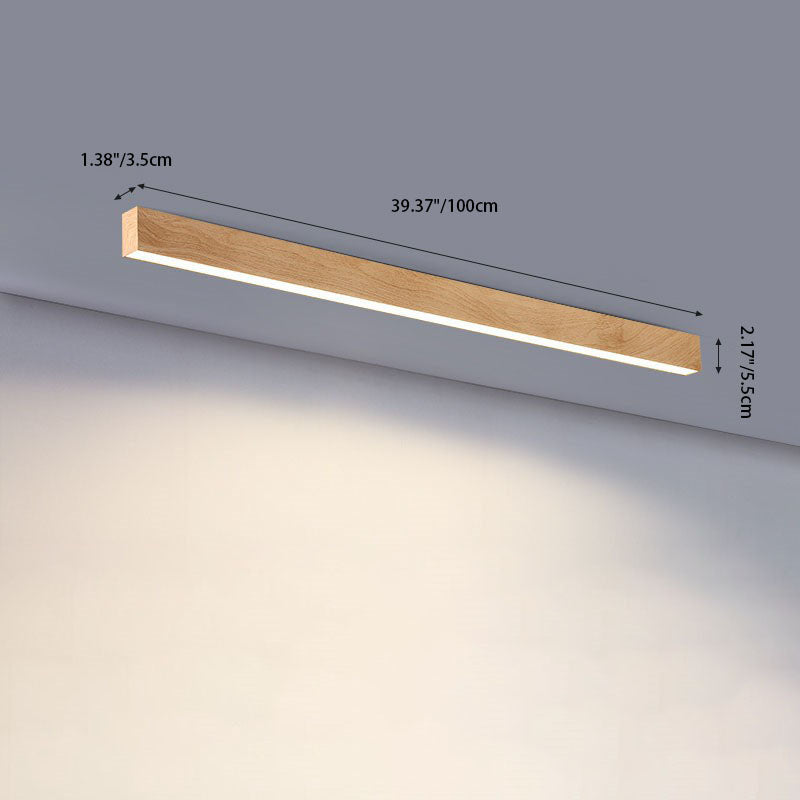 Loftlampe til gang og entré – aflang LED-lampe i træ og aluminium