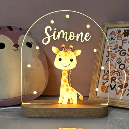 Personlig natlampe med ræv- og kattmotiv til børn