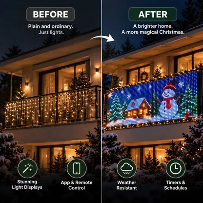 LED-lysgardin med tilpasset mønster vist via app-styring