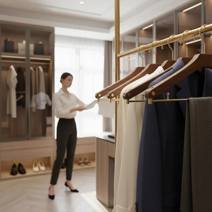 Træbøjler i Valnød – Elegant og Robust Opbevaring til Tøj og Tilbehør | Perfekt til Garderobe og Butik 5