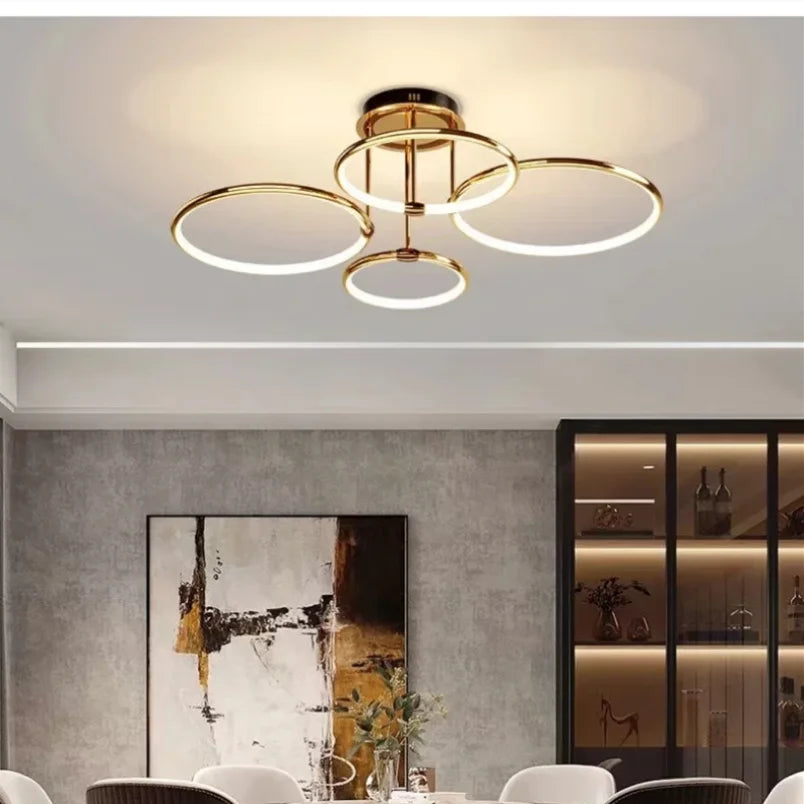 Guldfarvet LED-lysekrone til stuen – moderne geometrisk design med hyggeligt lys, billede 9b