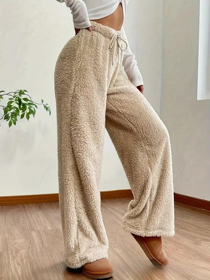 Bløde teddy sherpa-bukser til damer i beige farve