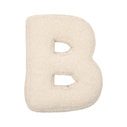 Bogstavpude i plys med bogstavet B – dekorativ pude i beige