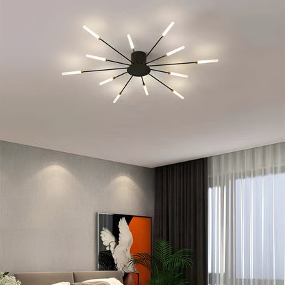 LED-loftlampe sort med 12 diffuse pærer i neutral lysfarve