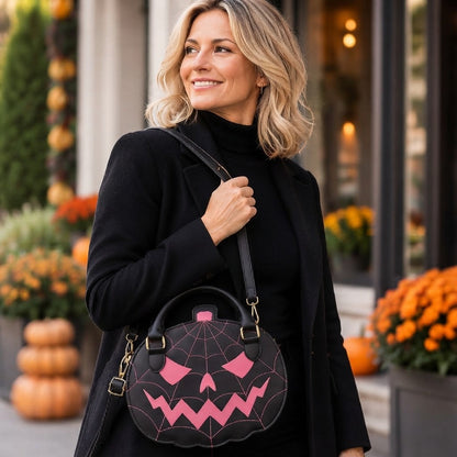 Halloween taske i sort og pink vegansk læder