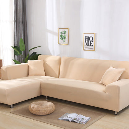 Elastisk sofabetræk i beige til 4-personers sofa, 235–300 cm