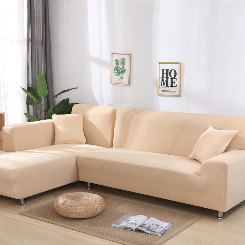 Elastisk sofabetræk i beige til 4-personers sofa, 235–300 cm