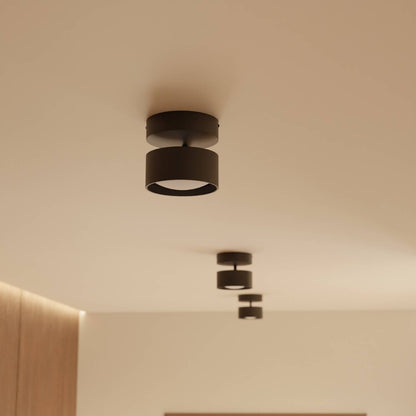 Sort cylindrisk LED-loftlampe med op- og nedlys i aluminium