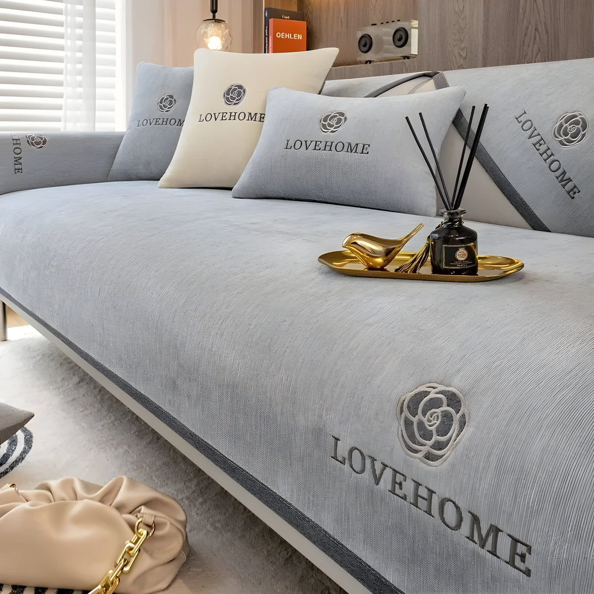 LuxeWrap sofabetræk - moderne skridsikkert sofabetræk - Lysegrå / 70x70 cm