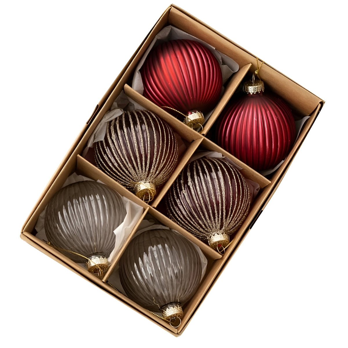 Julekugler i Glas (6 stk.) – Elegante og Skinnende | Til Stilfuld Julepynt Derhjemme