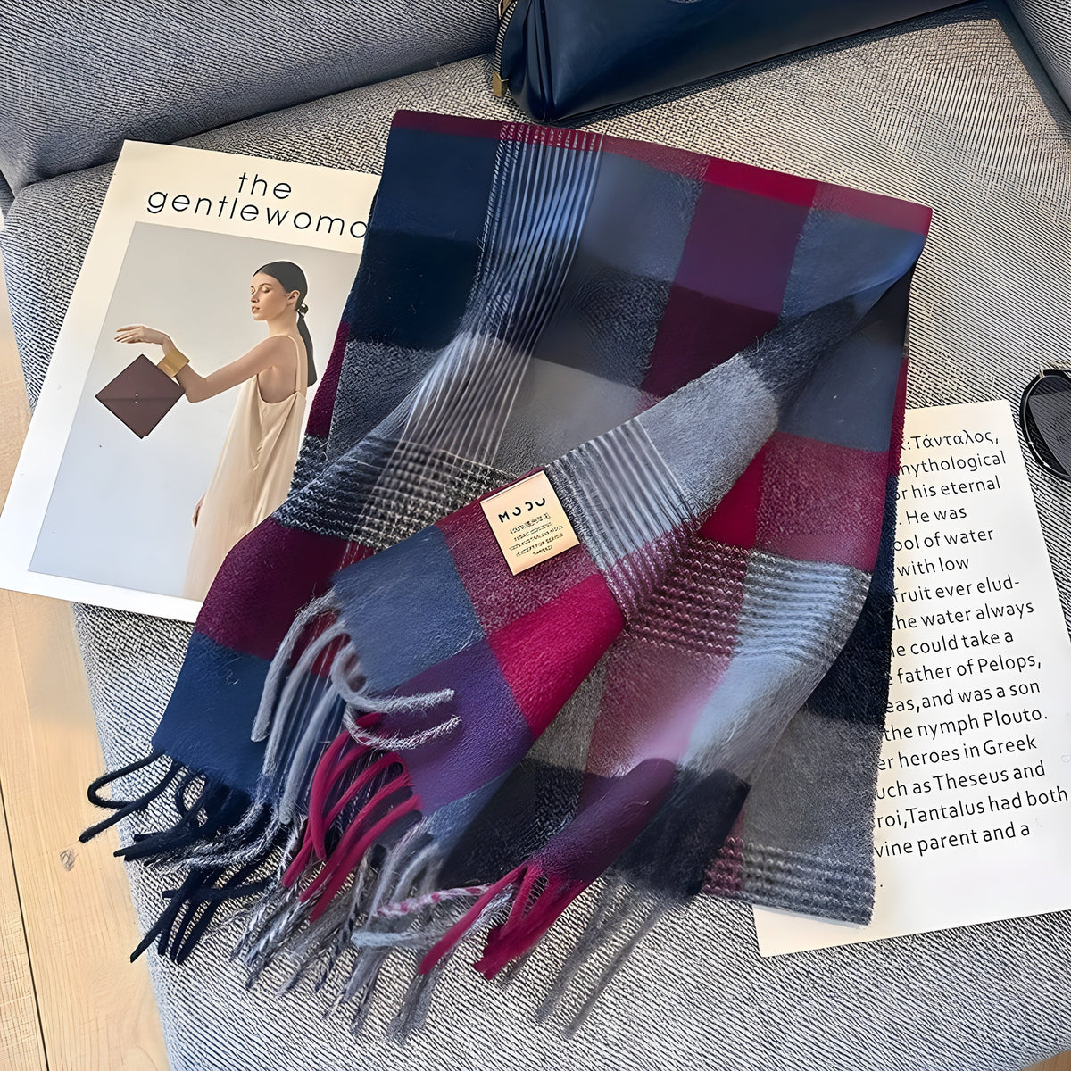 Cashmere-vintersjal foldet og vist forfra